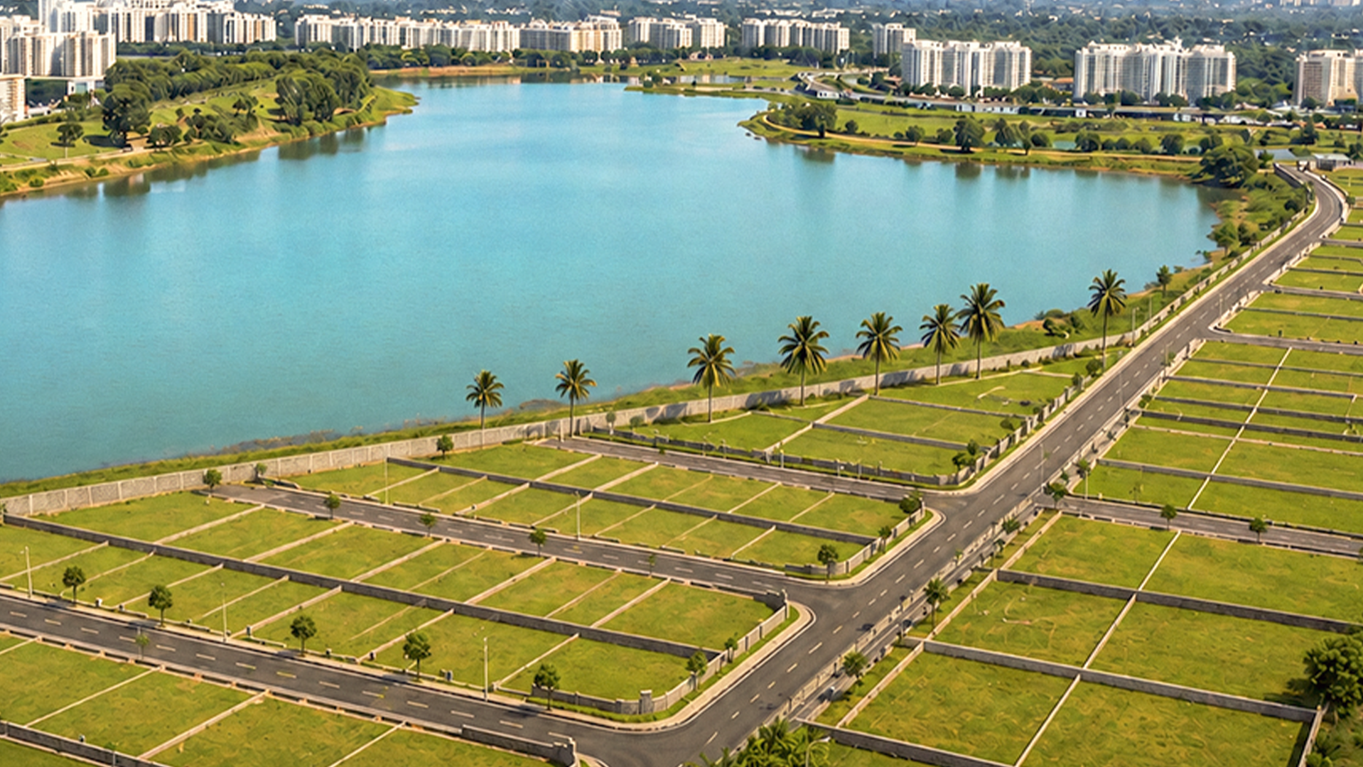 Aerial view of Ocean Wave plots beside the lake inlet
